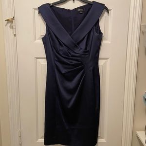 Tahari Arthur S. Levine navy blue sleeveless dress.